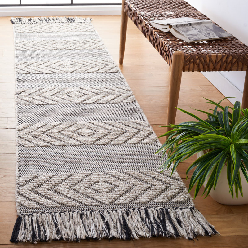 Tapis rayé en laine / coton Ailiedh Vermont, Tapis de couloir 2 pi 3 po x 9 pi