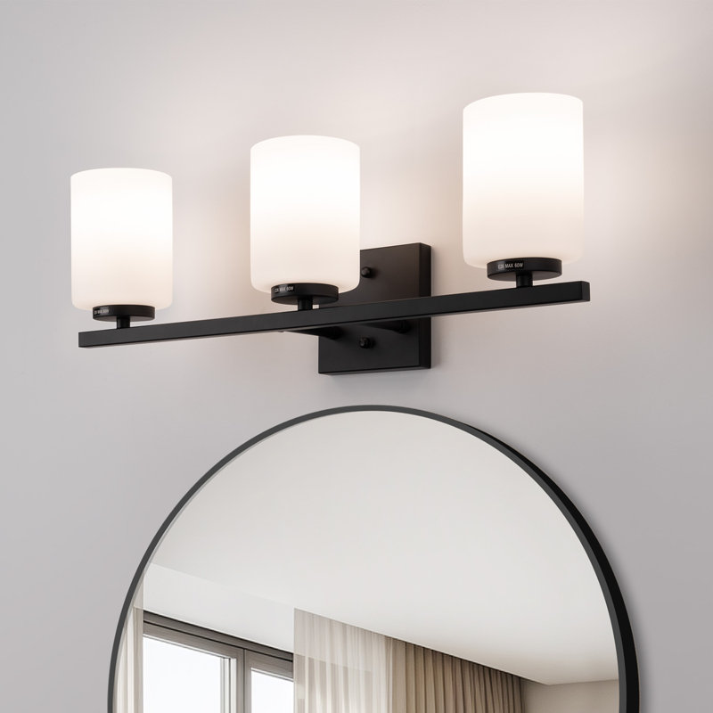 Éclairage pour meuble-lavabo à intensité variable Ellysen, Noir mat, 3, Opal Glass