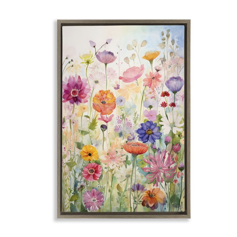 Toile flottante encadrée «Bright Floral Garden» par Roozbeh Bahramali, Cadre flottant orme Montalcino, H 31 po x l 21 po