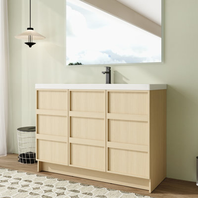 Meuble-lavabo simple autoportant 48 po avec plateau en résine et portes à fermeture en douceur 48 po