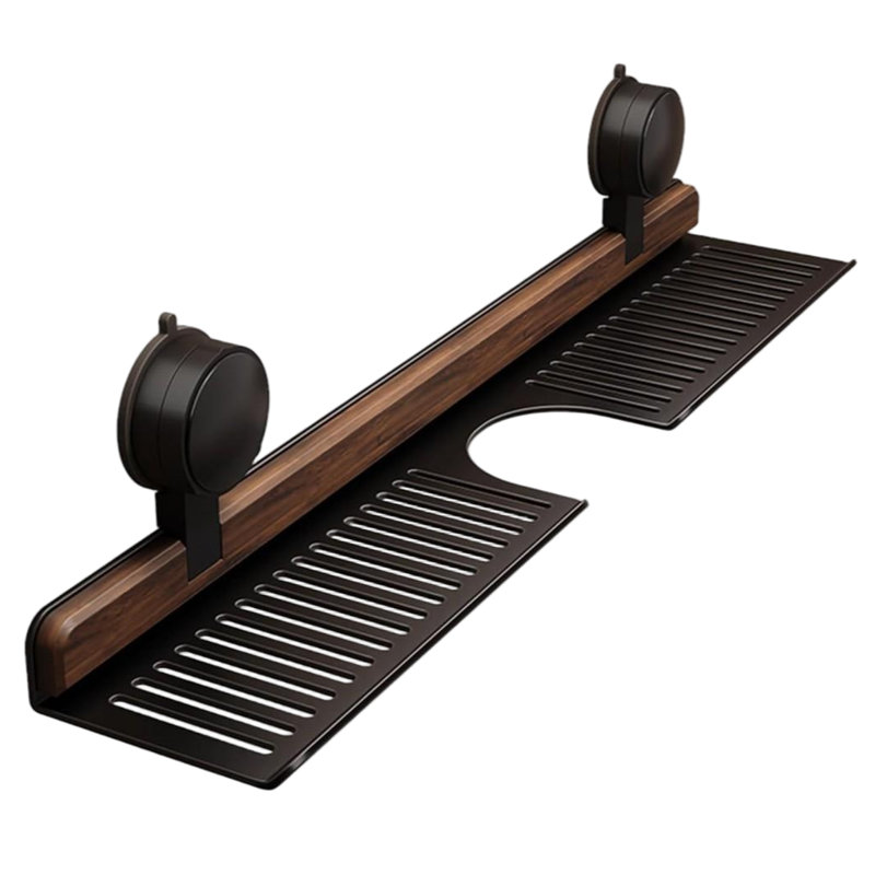 Support à ventouse mural pour salle de bain et cuisine en noyer No-Drill, H 1,57 po x l 15,75 po x P 4,72 po