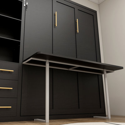 VertiNest Space-Saving Vertical Murphy Bed with Desk, Storage Shelves and Drawers, and Automatic Legs in MDF and Metal