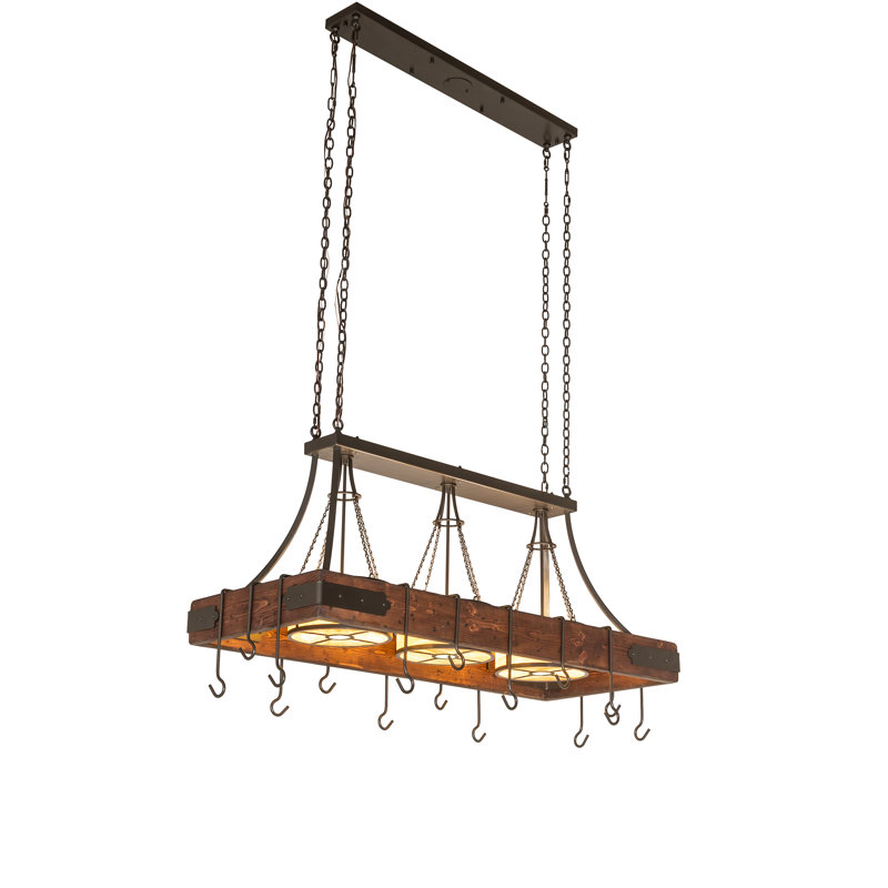 60" Long Steamboat 3 Light Pot Rack