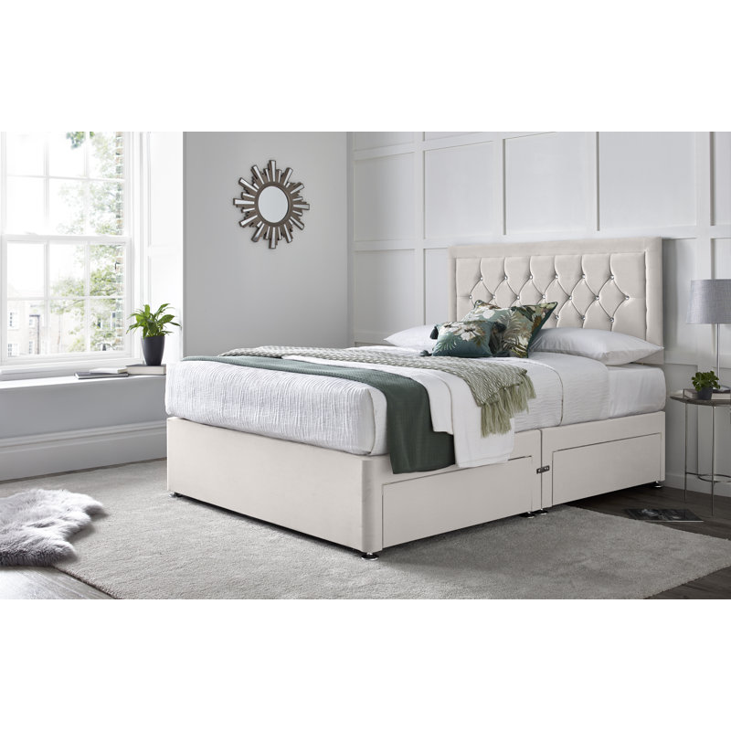 Fly Princess Divan Bed with 24" Headboard on Struts, Super King (6'), Silver, 2 Side Drawers