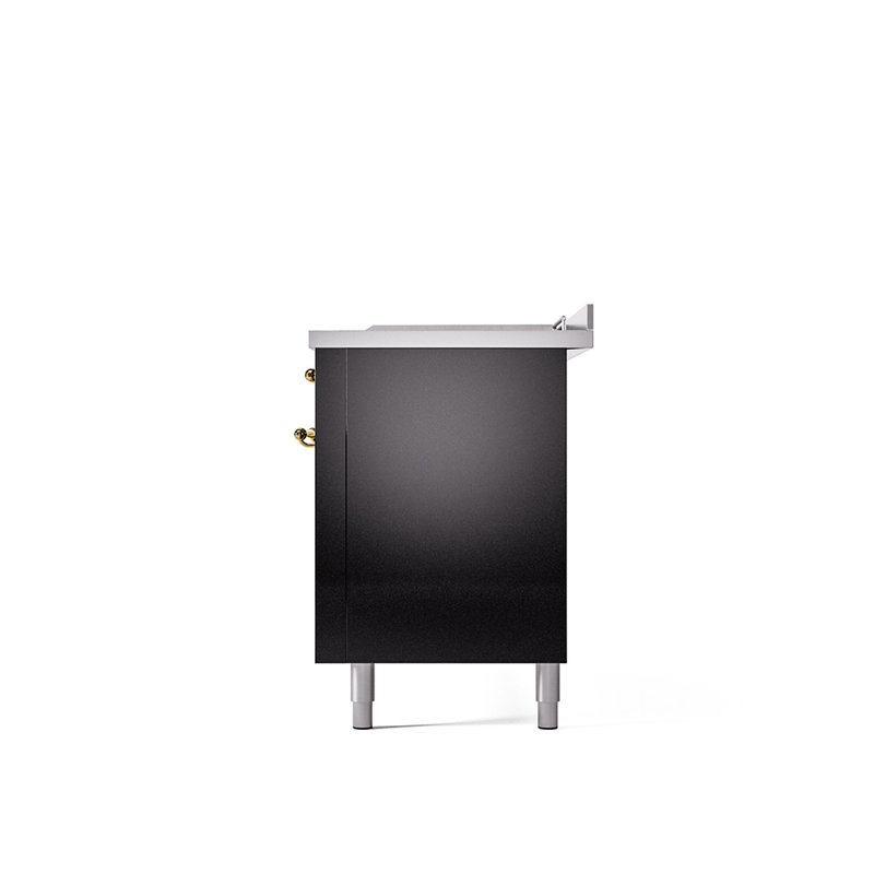 ILVE Nostalgie II 60 Dual Fuel Range, 5 Burners, Griddle, Frenchtop , Glossy Black/Brass, Liquid Propane