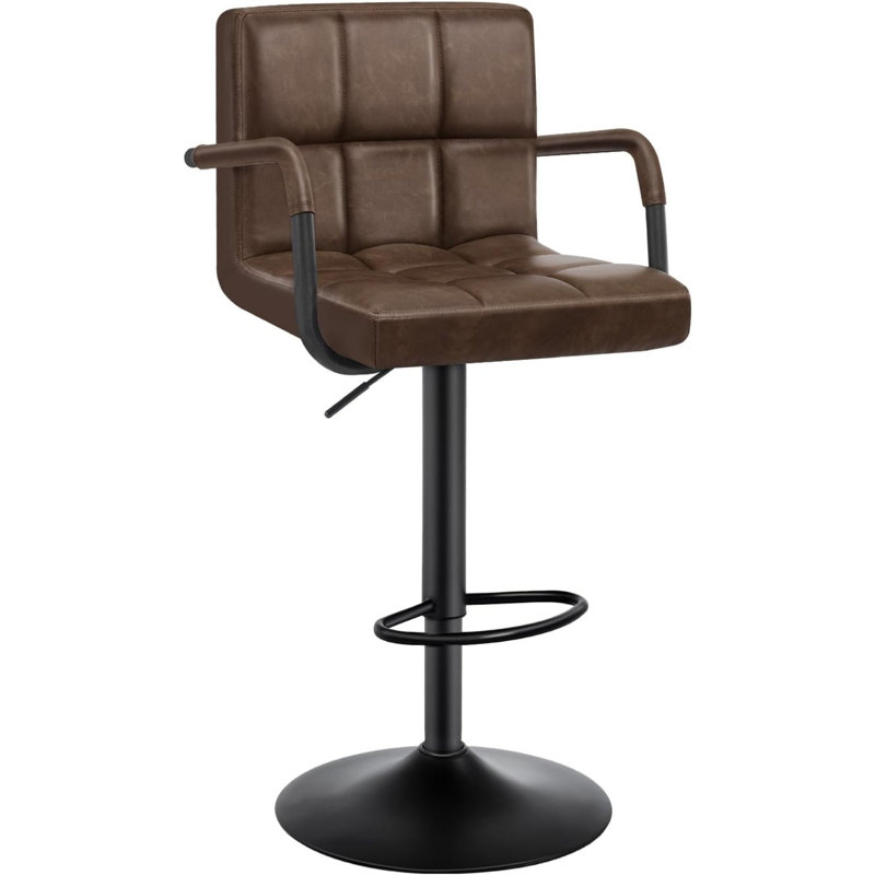 Merola Swivel Upholstered Adjustable Height Counter Stool, Dark Brown, 1