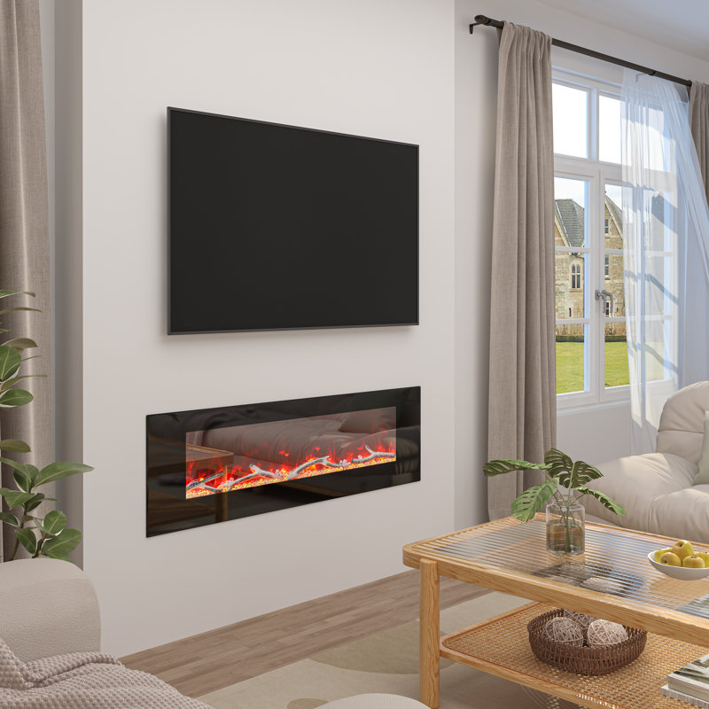 Wall-Mounted Electric Fireplace, 17.72" H x 60" W x 5.4" D