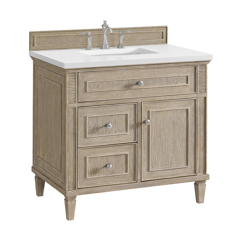Lorelai 36'' W Single Vanity, Whitewashed Oak, White Zeus, 8" Widespread