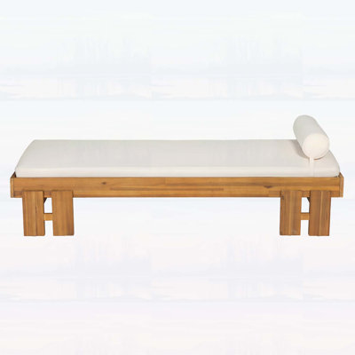 Teak Finish Acacia Wood Daybed with Cream Cushion & Pillow, 600 lbs Weight Capacity, Indoor/Outdoor Use, Washable Cushion Cover, Modern Low-Profile Design for Patio Living Room