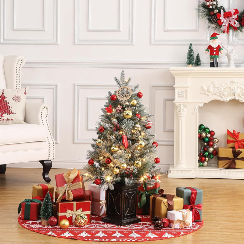Ensemble de 2 arbres de Noël pré-éclairés 3 pi, 2 arbres de Noël artificiels avec base, arbres de Noël avec 78 lumières DEL, fonction de minuterie et à piles, décoration de Noël pour la maison