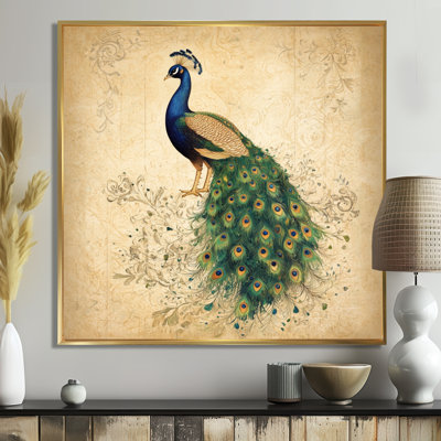 Art mural portrait de paon, toile d'oiseau royal, portrait de paon aristocratique