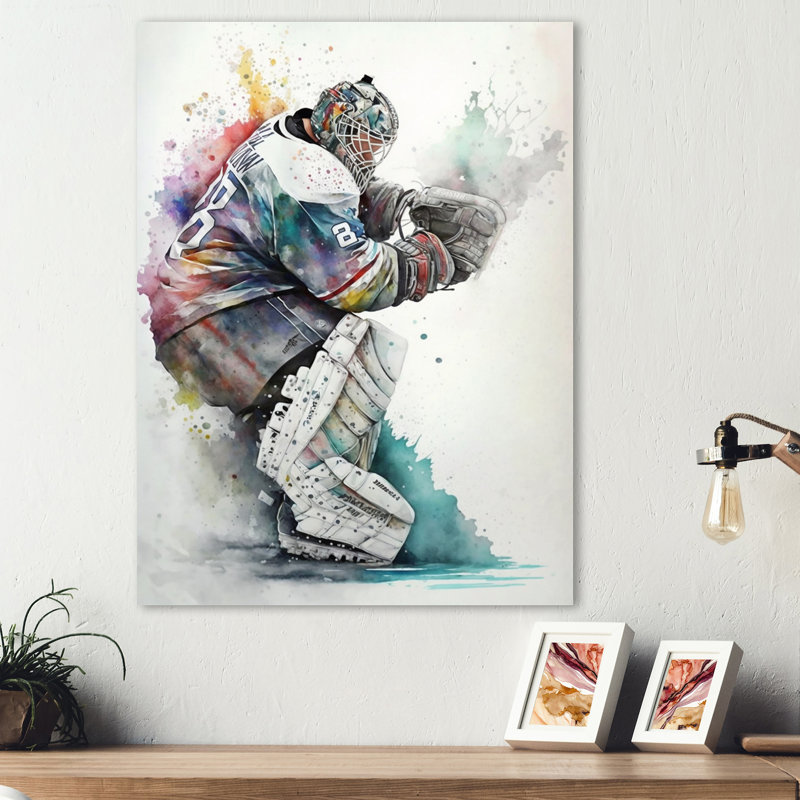 Hockey Gardien pendant le jeu IV - Impression sur toile, H 20 po x l 12 po x P 1 po, Toile tendue