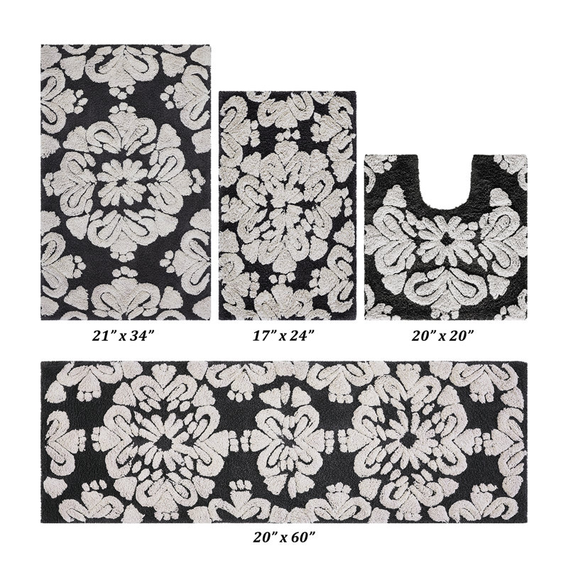 Ensemble de tapis pour salle de bain 100% coton 1885 GSM Chemash Premium, certifié OEKO-TEX®, envers en latex antidérapant, tapis de bain touffetés moelleux et tapis de contour pour douche, baignoire, meuble-lavabo, lavabo et toilette, super absorbant, machine Lavable, gris anthracite