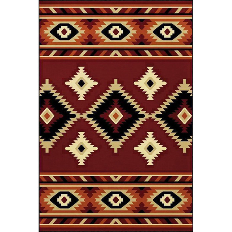 Tapis décoratif tissé à motif géométrique brun à motif de losanges lavable à la machine, Rectangle 5 pi 1 po x 7 pi 7 po