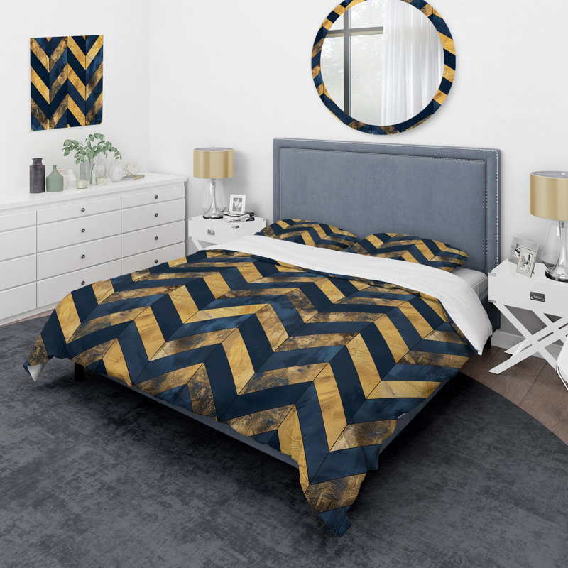 Ensemble de housse de couette transitionnelle Blue Gold Chevron Glamour II, Housse de couette très grand et 2 très grandes t