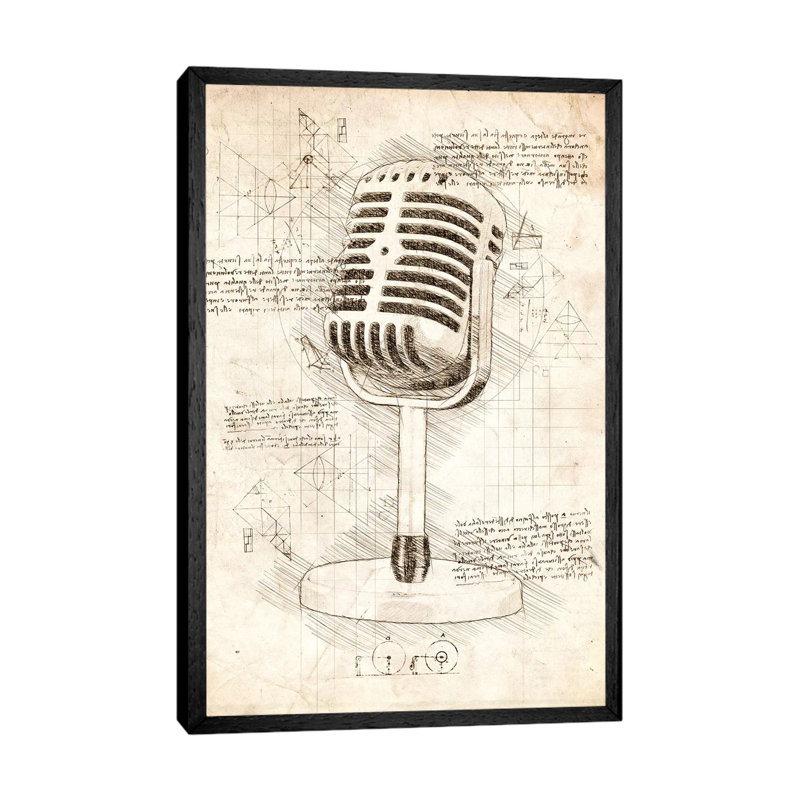 Microphone by Cornel Vlad - Painting on Canvas, 66.04 cm H x 45.72 cm W, Black Framed