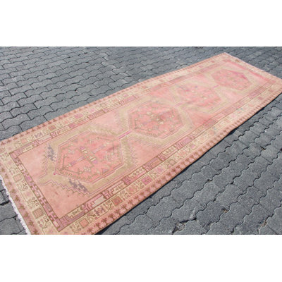 Vintage Turkish Runner Rug in Pink - Bohemian Style Boho Chic Long Kurdish Acem Rug for Stairs