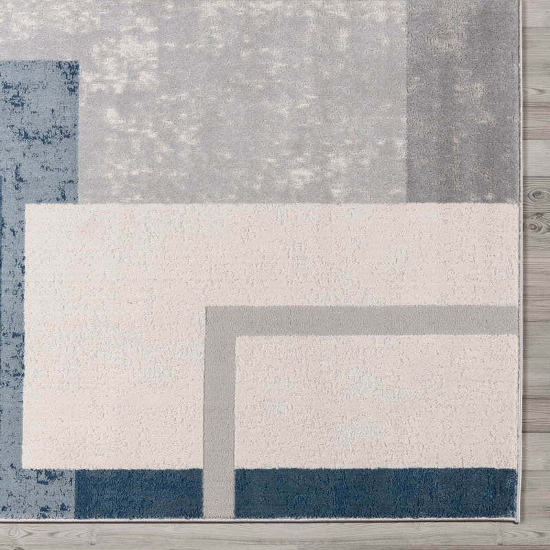 Ethan Blue and Gray Geometric Tufted 6' x 9' Area Rug