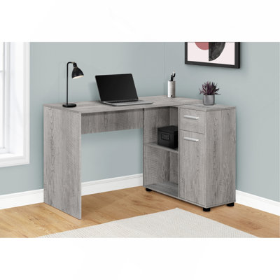 Bureau d'ordinateur, bureau personnel, coin, tiroirs de rangement, L 46 po, forme en L, travail, ordinateur portable, stratifié gris, contemporain