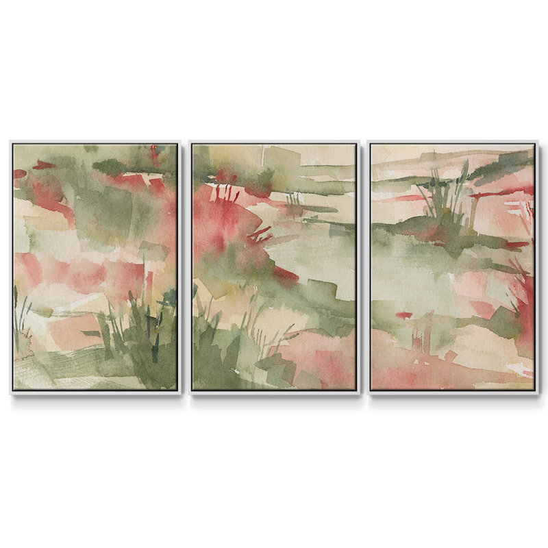 " Rust Grasslands I " 3 - Pieces, 24" H x 48" W x 2" D, White
