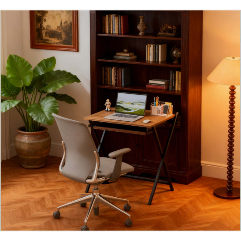Bureau d'ordinateur pliable, avec tablette pour moniteur pour petit espace, bureau à domicile, bureau, Naturel