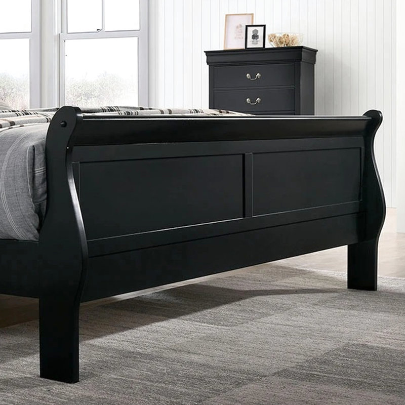 Cadre de lit simple en bois massif noir pour chambre à coucher, style transitionnel avec pieds de support et lit de chambre à coucher de construction anglaise, magnétique