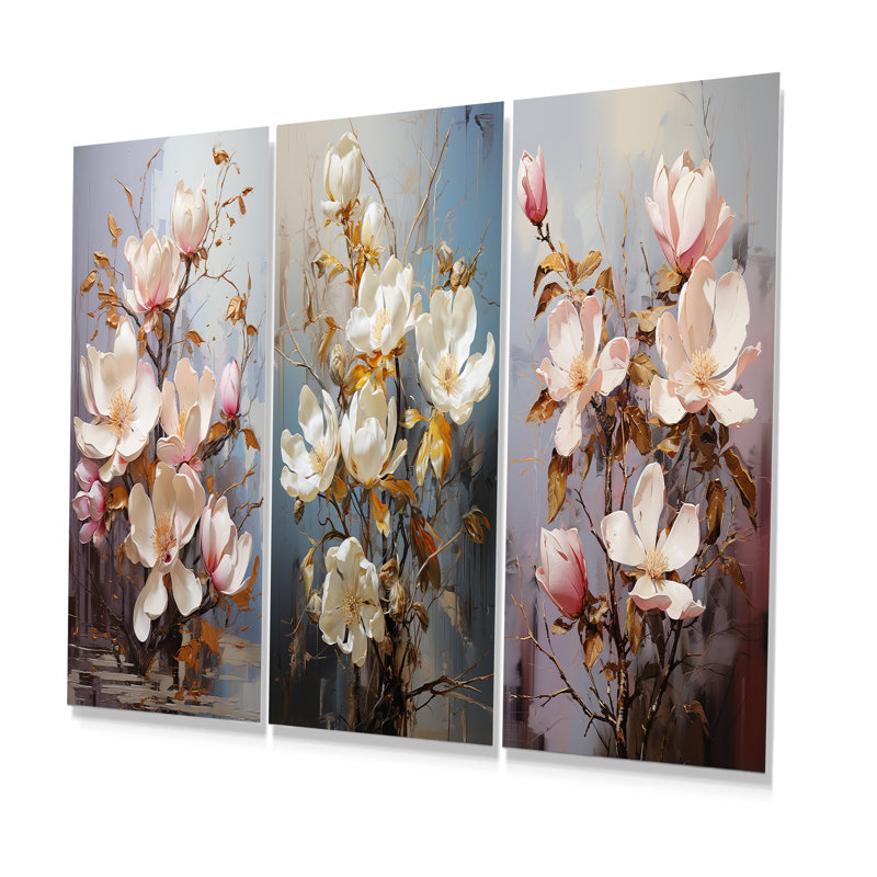 Magnolias dorés - Magnolias - ensemble de 3 impressions sur métal, H 32 po x l 48 po