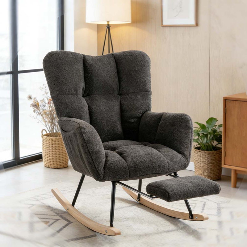 Chaise berçante Teddy, Tabouret gris foncé