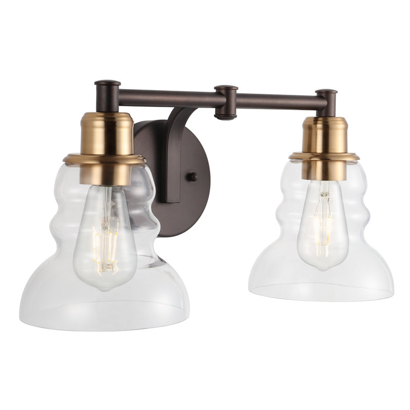 Swartwood Vintage Metal/Glass Industrial Rustic LED Vanity, Brass Gold/Oil Rubbed Bronze, 2