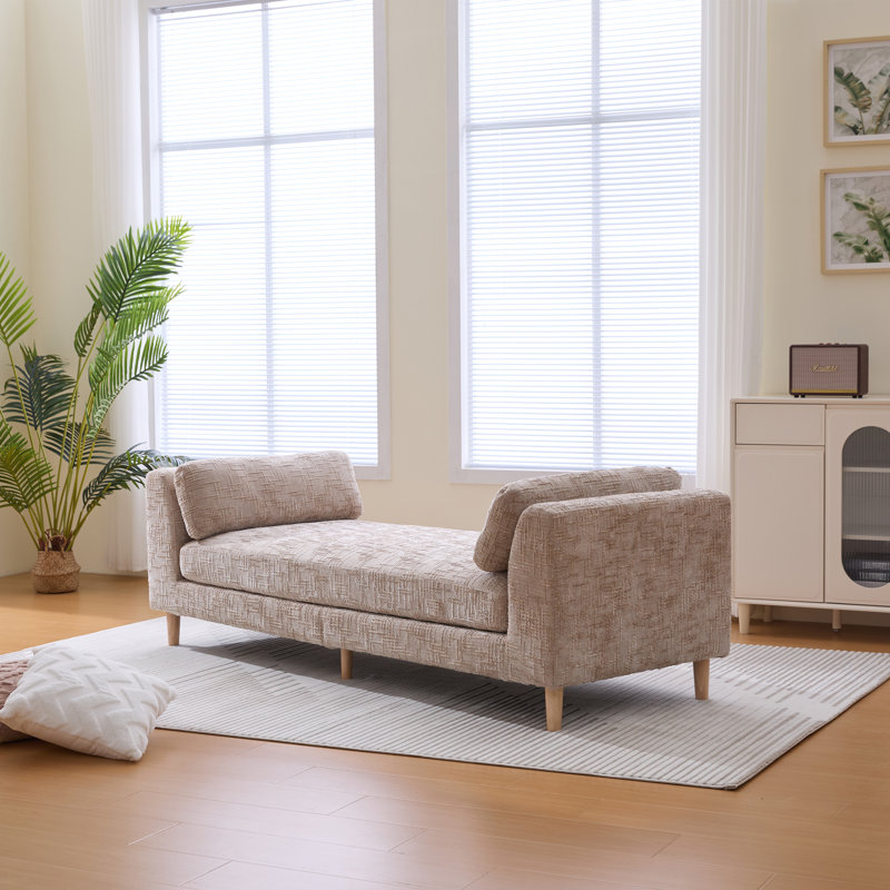 Upholstered Accent Bench With Two Pillows, Wheat
