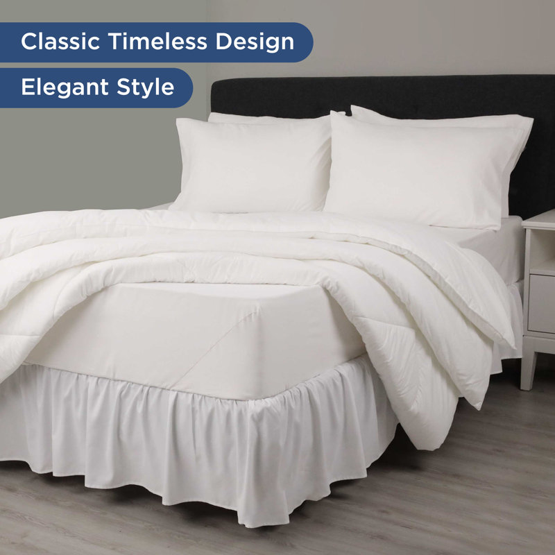 King Size White Cotton Polyester Ruffled Bed Skirt