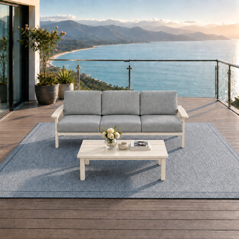 Ensemble de conversation de patio en PEHD pour 3 personnes avec coussins, ensemble de canapé de patio toutes saisons, ensemble de conversation extérieur
