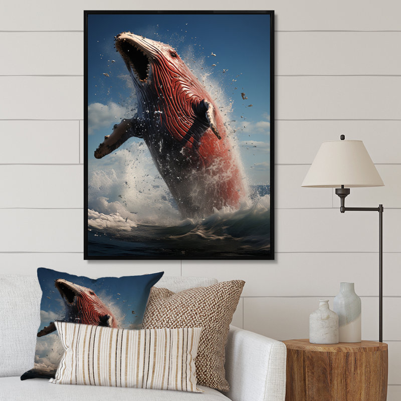 Reproduction d'art sur toile Coastal Whale, H 32 po x l 16 po, Cadre flottant noir