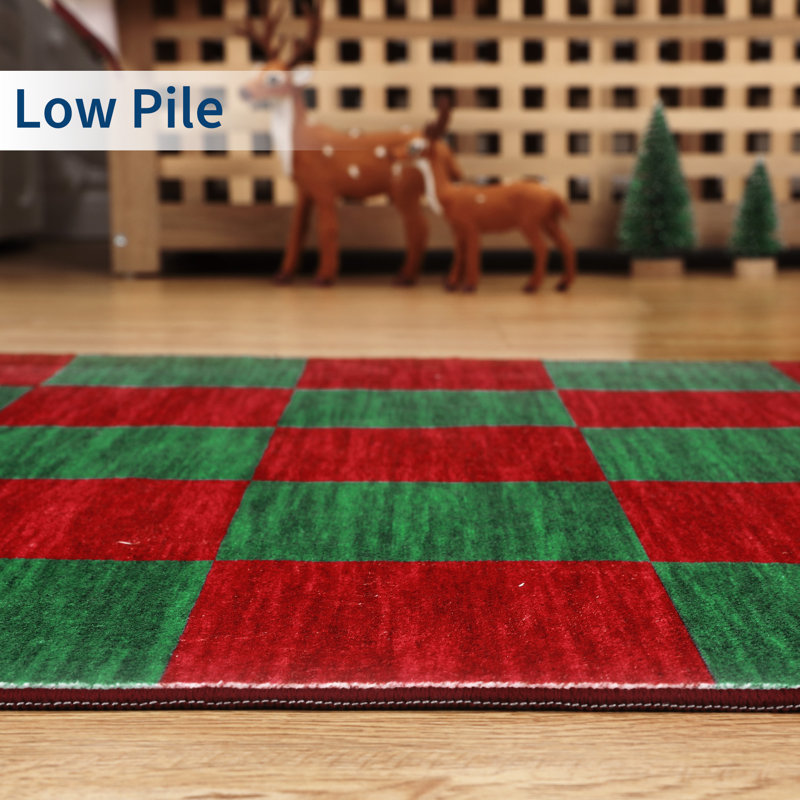 8 x 10 Area Rug Machine Washable Area Carpet Christmas Checkerboard Rug, Festive Decor for Living Room Bedroom Holiday Parties(Red Green)