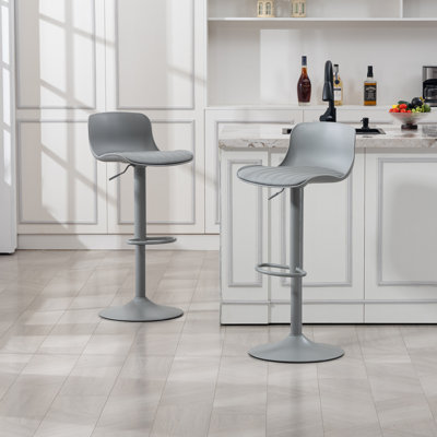 Modern Adjustable Swivel Bar Stools, Pu Leather Counter Barstool With Back, Kitchen Island Chairs With Large Base(Set Of 2) by Ivy Bronx