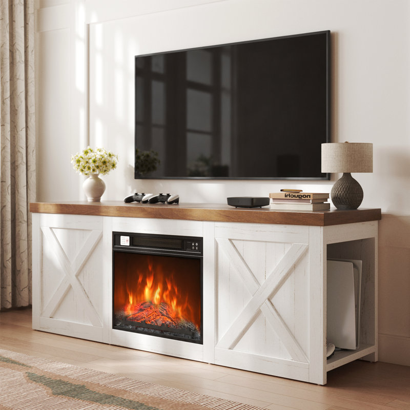 Meuble télé moderne avec foyer électrique inclus, Jusqu'à 55 po (blanc)