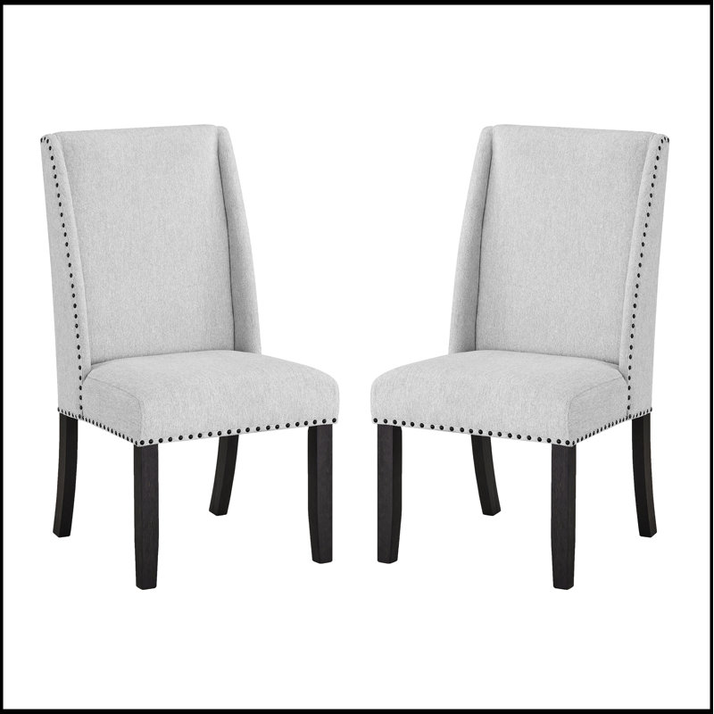 Ensemble de 2 chaises de salle à manger Hirima Modern Elegance - revêtement gris clair avec garniture cloutée noir mat, élégant et fonctionnel