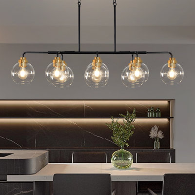 8- Light Dimmable Bubble Sputnik Modern Linear Chandelier Clear Glass Chandelier for Dining Room
