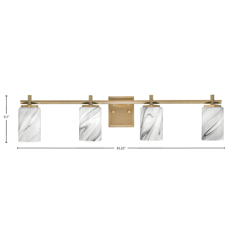 Barre d'éclairage de salle de bain 2 lumières Mariko avec verre tourbillon onyx de 4 po, H 8,5 po x l 35,25 po x P 6,25 po
