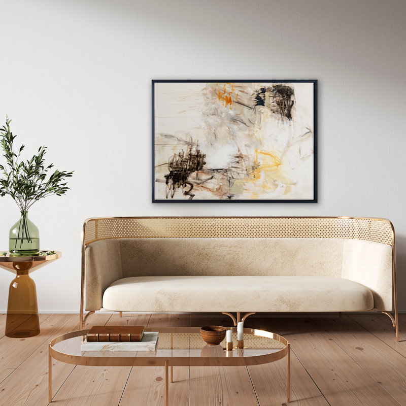 Remaining Neutral Print by Patricia Schwimmer, Black Framed Canvas, 30" H x 40" W x 2.375" D