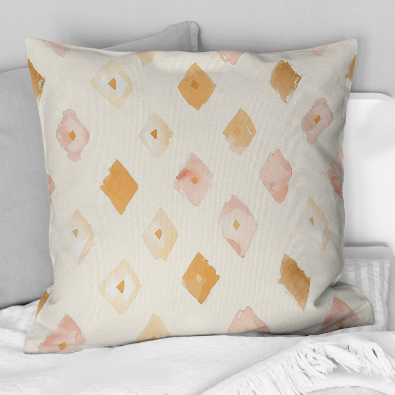 Motif triangulaire bohémien pêche II - coussin bohème, Carrée, H 18 po x l 18 po