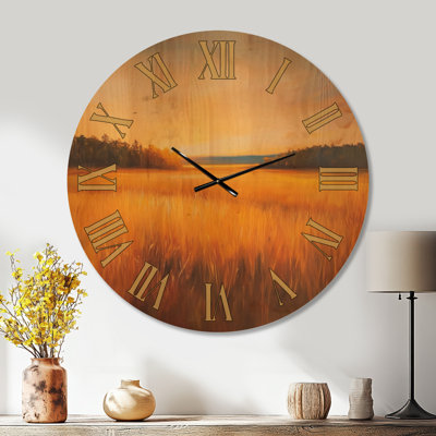 Oversized Floral Wood Wall Clock – Golden Meadow Glow