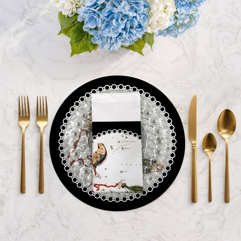 Zodiac Pisces Cotton Sateen Dinner Napkins, Black