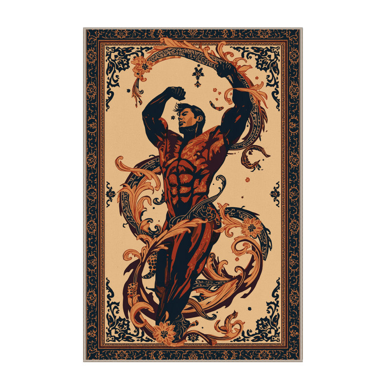 Machine Washable Yonkers Bodybuilder Pose Classic Oriental Rug in Purple – Beige Binding, 2x5