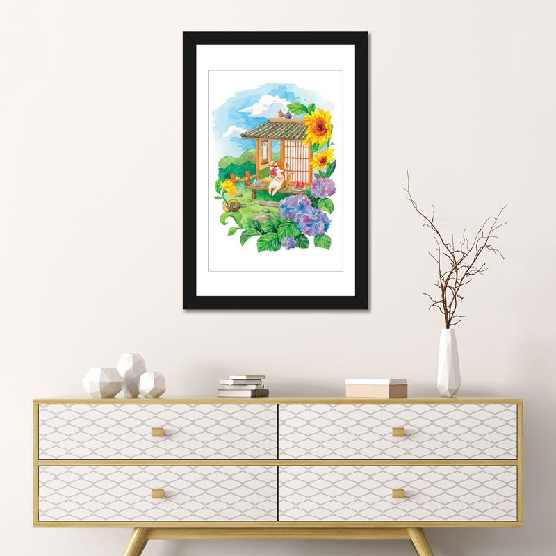 « summer jardin », impression sur toile, H 24 po x l 16 po x P 1 po, Papier d'art encadré noir, Blanc
