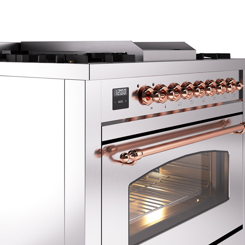 ILVE Nostalgie II 36 Dual Fuel Range, knobs, Stainless Steel/Copper, Liquid Propane