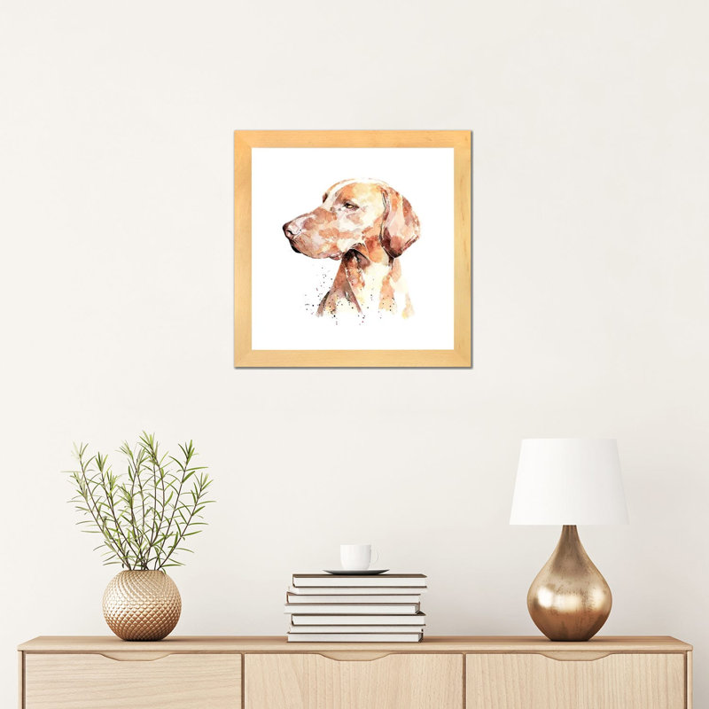 Vizsla a Penny for Your pensé par EdsWatercolours - impression, H 16 po x l 16 po x p 1 po, Toile avec cadre en bois beige