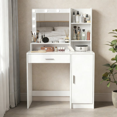 Bureau de coiffeuse avec miroir, coiffeuse avec grand tiroir, modes d'éclairage réglables, coiffeuse idéale pour la chambre à coucher
