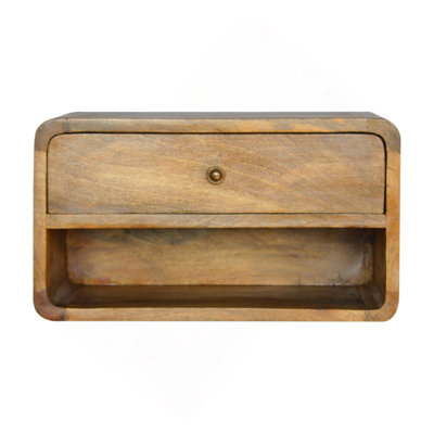 Solid Wood Floating Curve Open Slot, 1-Drawer, Nightstand, Oak
