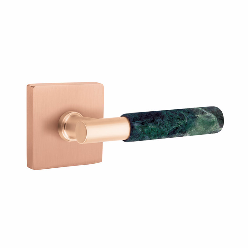 Ensemble de leviers de passage Emtek Select, rosette carrée, tige en T, poignée en marbre vert, CF, Or rose satiné